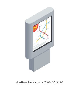 Composición isométrica del metro del metro con imagen aislada del panel con mapa colorido de líneas del metro ilustración vectorial