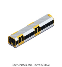 Composición isométrica del metro del metro con imagen aislada del vagón del metro con cabina y puertas ilustración vectorial