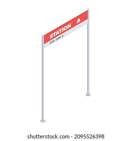 Subway metro isometric composition with isolated image of board with editable stations name vector illustration