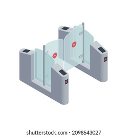 Subway Metro Isometric Composition With Isolated Image Of Metro Pay Gate With Closed Doors Vector Illustration