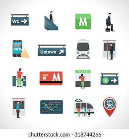 Subway metro and public underground transport icons set isolated vector illustration