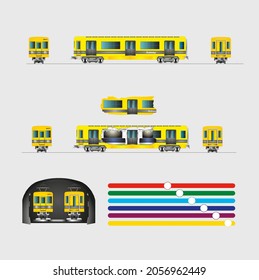 Subway or Metro. Scaled vector design. Body and chassis. Vehicle interior. Realistic subway train.