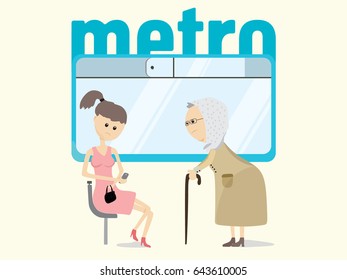 in subway, metro, sitting girl, train