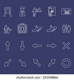 Subway and metro thin icons set