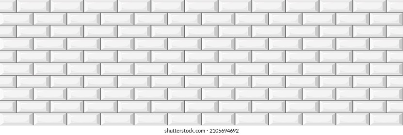 Subway metro white tile seamless pattern. Horisontal brick wall background. Vector flat illustration. Design tile for outdoor building, interior, kitchen, bathroom, spa 