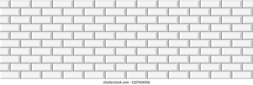 Subway metro white tile seamless pattern. Horisontal brick wall background. Vector flat illustration. Design tile for outdoor building, interior, kitchen, bathroom, spa 