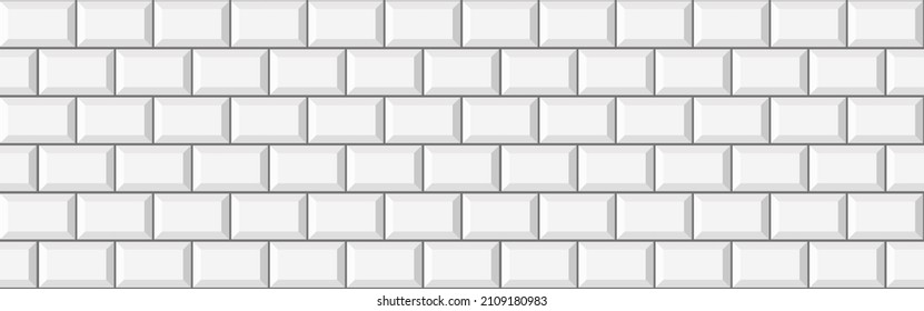 Subway metro white tile seamless pattern. Horisontal brick wall background. Vector flat illustration. Design tile for outdoor building, interior, kitchen, bathroom, spa 