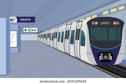 Plataforma de Metrô em Jacarta Indonésia Alta Velocidade Metro Trem Chegada