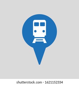 Subway or railway station map pointer icon on grey background.