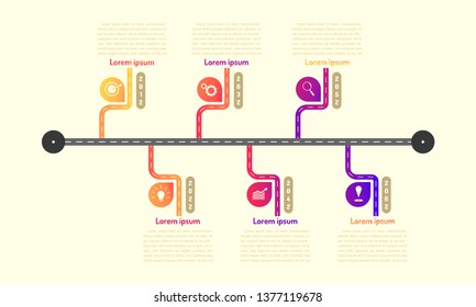 subway roadmap timeline elements with markpoint graph think search gear target icons. vector illustration eps10