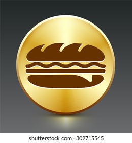 Subway Sandwich on Gold Round Button