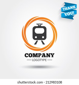 Subway sign icon. Train, underground symbol. Business abstract circle logo. Logotype with Thank you ribbon. Vector