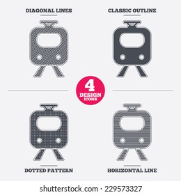 Subway sign icon. Train, underground symbol. Diagonal and horizontal lines, classic outline, dotted texture. Pattern design icons.  Vector