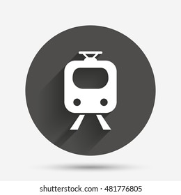 Subway sign icon. Train, underground symbol. Circle flat button with shadow. Vector