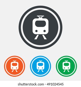 Subway sign icon. Train, underground symbol. Graphic design web element. Flat subway symbol on the round button. Vector