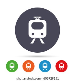 Subway sign icon. Train, underground symbol. Round colourful buttons with flat icons. Vector