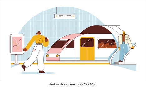 Estación de metro de estilo plano. Ilustración vectorial de la estación de tren.