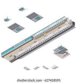 Subway station isometric icon set vector graphic illustration