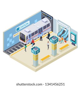 Subway Station Isometric Vector Illustration Isolated On White