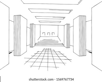 Subway station platform graphic black white sketch illustration vector