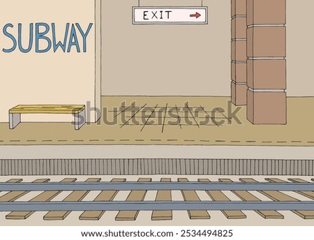 Subway station platform graphic color sketch illustration vector 