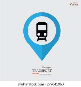 Subway Station or Railway Station Map Pointer Icon Isolated on gray Background.map pointer with train.vector illustration.