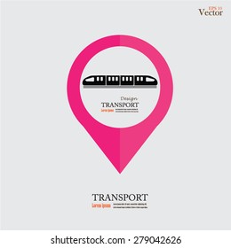 Subway Station or Railway Station Map Pointer Icon Isolated on gray Background.map pointer with train.vector illustration.