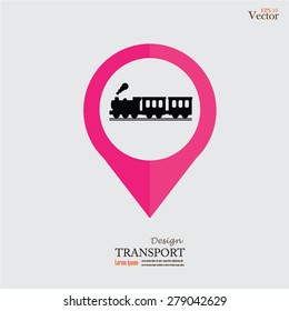 Subway Station or Railway Station Map Pointer Icon Isolated on gray Background.map pointer with train.vector illustration.