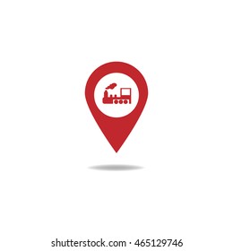 Subway Station or Railway Station Map Pointer Icon Isolated on gray Background.map pointer with train.vector illustration.