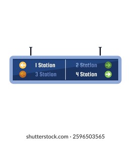 Subway station sign displaying station names on a white background with directional indicators for travelers and commuters