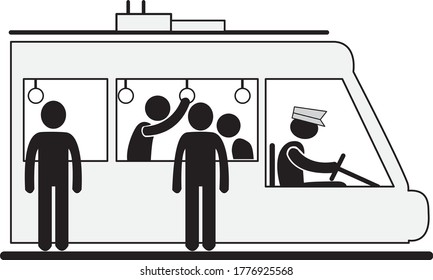 Subway station, standing people and passengers in the train vector icon isolated