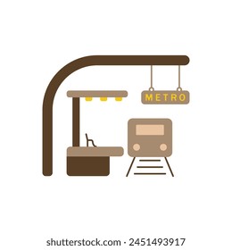 Icono del Vector de la estación de metro. Vector del metro. Logo del tren en el túnel del metro. Tren. Icono de Vector negro. Símbolo del transporte público ferroviario. Ilustración vectorial.