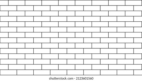 Subway tile background. Black and white brick wall pattern for kitchen and bathroom. Vector illustration.