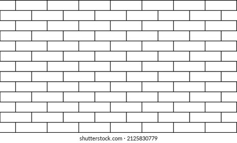 Subway tile background. Black and white brick wall pattern for kitchen and bathroom. Vector illustration.