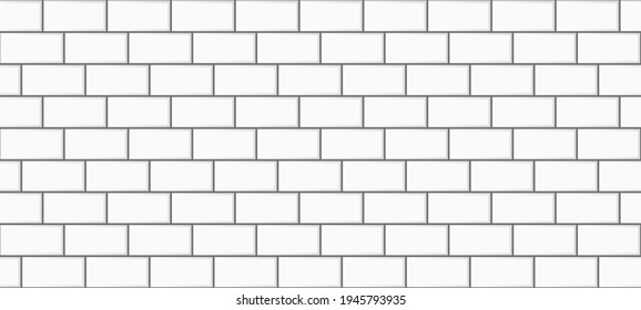 Subway Tile Background. White Brick Seamless Patter For Kitchen Backsplash, Bathroom Wall, Shower. Vector Texture