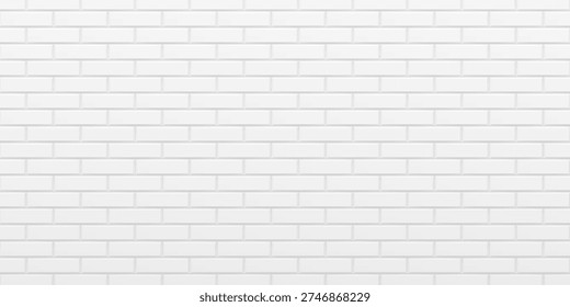 Subway tile background. White brick wall texture. Pattern for interior decoration. Ceramic tile for kitchen or bathroom backsplash. Realistic backdrop. 3D Vector illustration