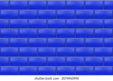 Subway tile pattern. Blue seamless brick background. Vector metro wall or floor texture. Interior glossy mosaic grid with rectangle elements.