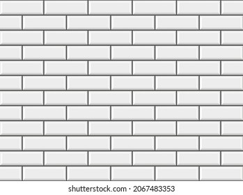 Subway tile pattern. Metro white ceramic bricks background. Vector realistic illustration