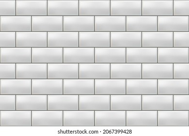 Subway tile pattern. White seamless brick background. Vector metro wall or floor texture. Interior glossy mosaic grid with rectangle elements.