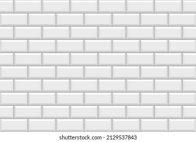 Subway tile. Seamless brick wall. White kitchen background. Ceramic pattern. Apron faience texture. Metro backdrop. Vintage rectangle brickwall. Cement backsplash. Vector illustration. Stone surface