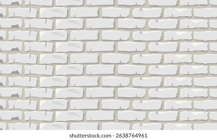 Subway tile. Seamless brick wall. White kitchen background. Ceramic pattern. Apron faience texture. Metro backdrop. Vintage rectangle brickwall. Cement backsplash. Vector illustration. Stone surface