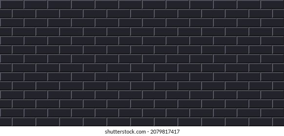 Subway tile seamless pattern. Vector abstract background with geometric shapes. Black ceramic tile for kitchen or bathroom. Realistic black wall brick texture in the Parisian metro