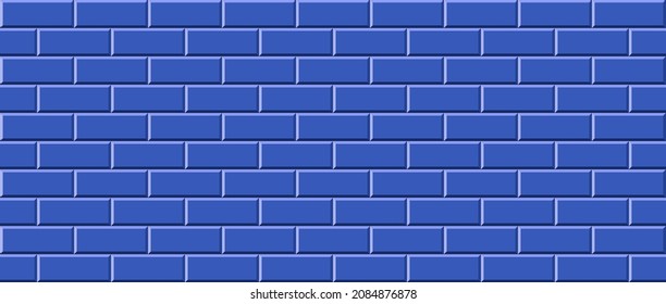 Subway tile seamless pattern. Vector abstract background with geometric shapes. Blue ceramic tile for kitchen or bathroom. Realistic blue wall brick texture in the Parisian metro