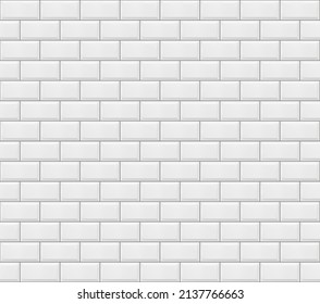 Subway tile seamless pattern. White kitchen, bathroom ceramic tile pattern, metro tunnel wall or floor texture, background or wallpaper with glossy faience or enameled bricks