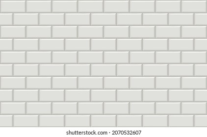 Subway tiles horizontal white background Metro brick decor seamless pattern for kitchen, bathroom or outdoor architecture vector illustration Glossy building interior design tiled material