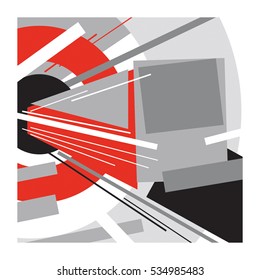 Subway train / Abstract geometric vector illustration / Suprematism art style