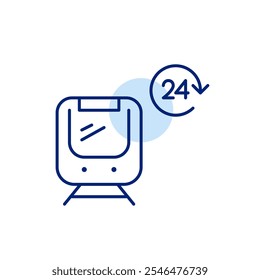 Subway train and clock. 24 hour urban transportation. Pixel perfect, editable stroke icon