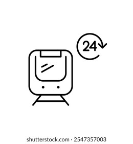 Subway train and clock. 24 hour urban transportation. Pixel perfect vector icon