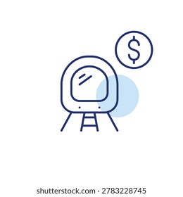Subway train and dollar. Public transport cost, subway fare payment, transit expense. Pixel perfect, editable stroke vector icon