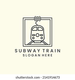 Subway Train With Emblem And Linear Style Logo Icon Template Design. Train Electric, Transportation Vector Illustration